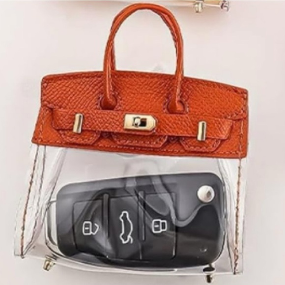 NEW Mini Purse Bag Charm Keychain Micro Pouch Compact Wallet Orange Transparent - Picture 1 of 10